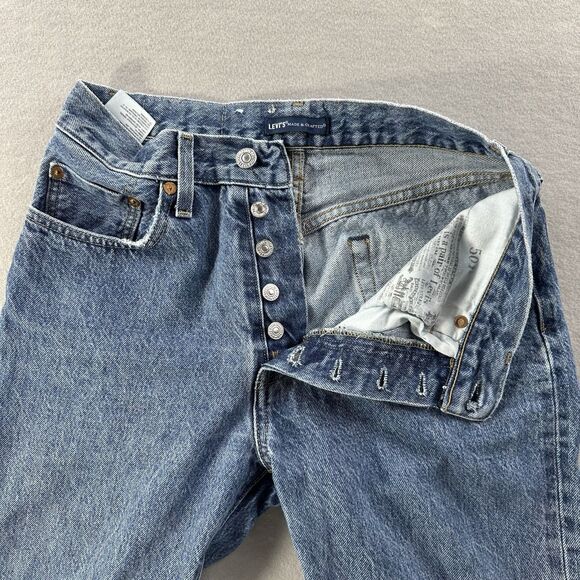 Levis 501 Jeans Womens 28 Medium Wash Made & Crafted Selvedge Denim Button Fly - Picture 3 of 16